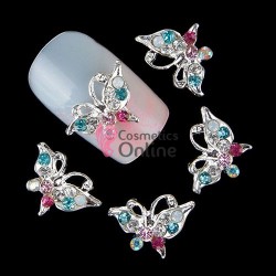 Decoratiuni 3D Metalice 129 Fluturasi Argintii cu Stras 